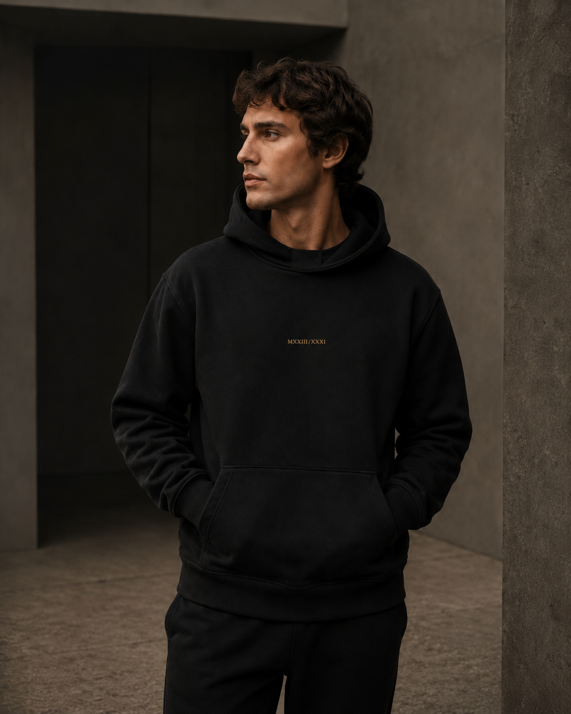 UNDERSTATED H01 Core Hoodie — gold MXXIII / XXXI signature